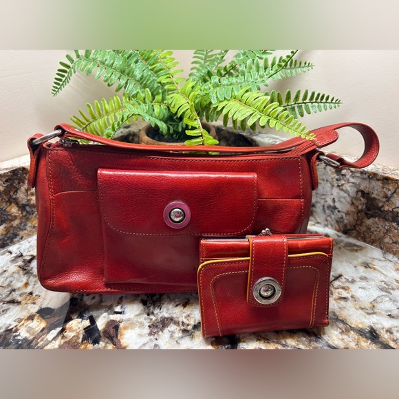 Wilsons Leather Handbags - Wilsons Leather Red/Orange Shoulder Bag with Wallet